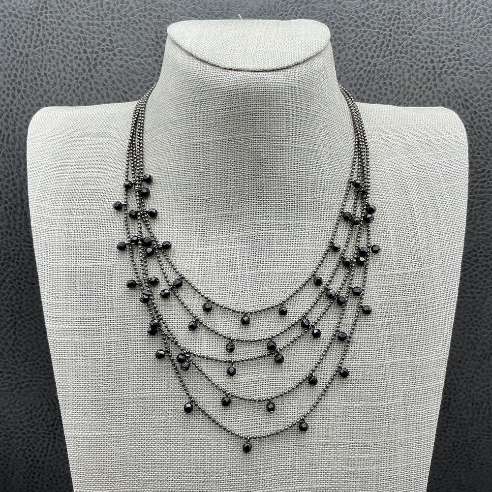 Premier Designs Necklace Multistrand Layered Black Bead Gunmetal Bib Adjustable - Picture 1 of 8